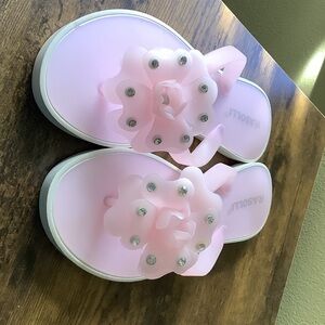 Rasolli Light Pink Flower-Embellished Slides